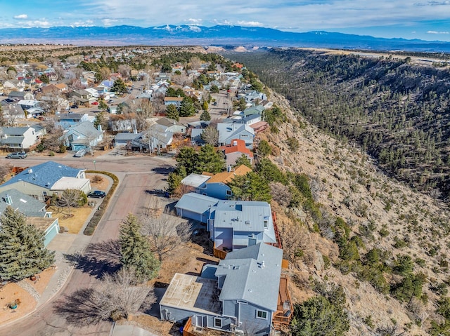 birds eye view of property featuring a residential view and a mountain view