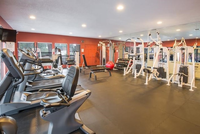 gym with recessed lighting