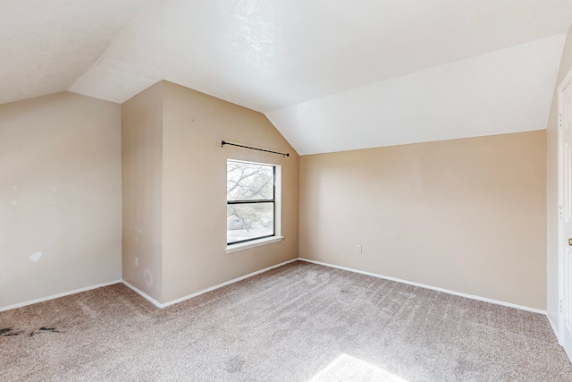 additional living space with lofted ceiling, baseboards, and carpet floors