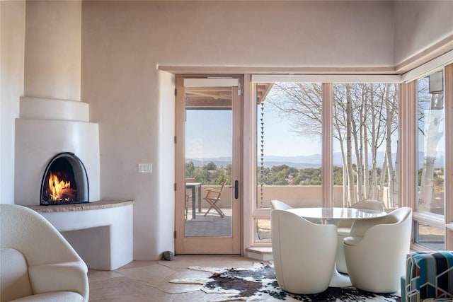 interior space with a healthy amount of sunlight and a fireplace