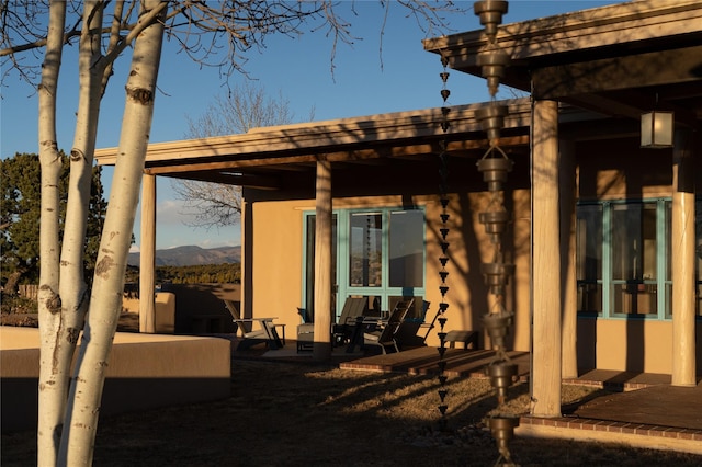 view of patio / terrace with a mountain view