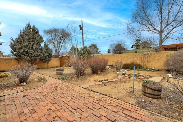 view of yard featuring a patio area and a fenced backyard