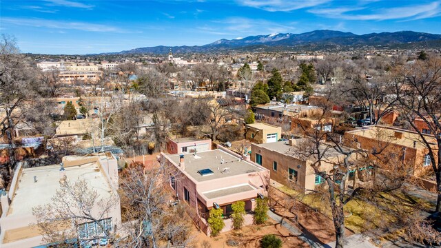 drone / aerial view featuring a mountain view
