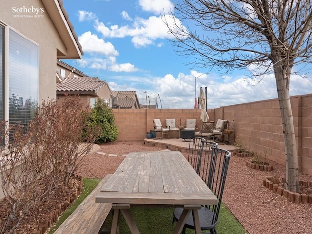 exterior space with a deck and a fenced backyard