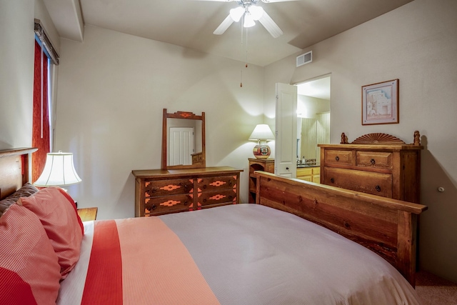 bedroom with visible vents and ceiling fan