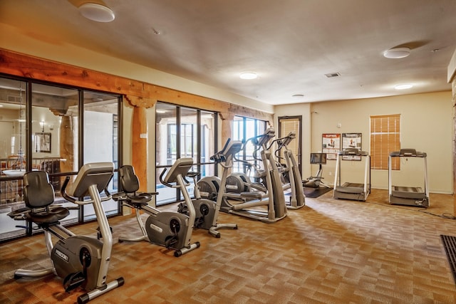 workout area with visible vents