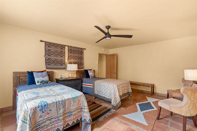 bedroom featuring ceiling fan and baseboards