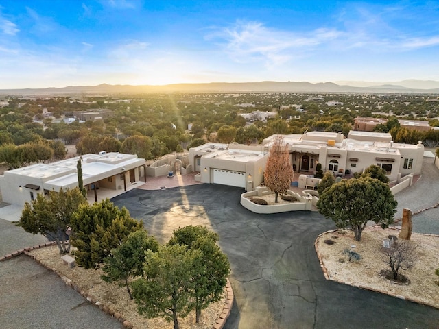 birds eye view of property with a mountain view