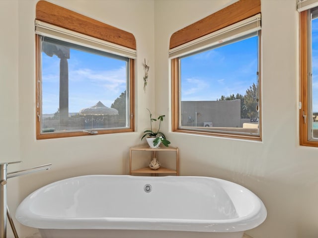 bathroom with a freestanding bath