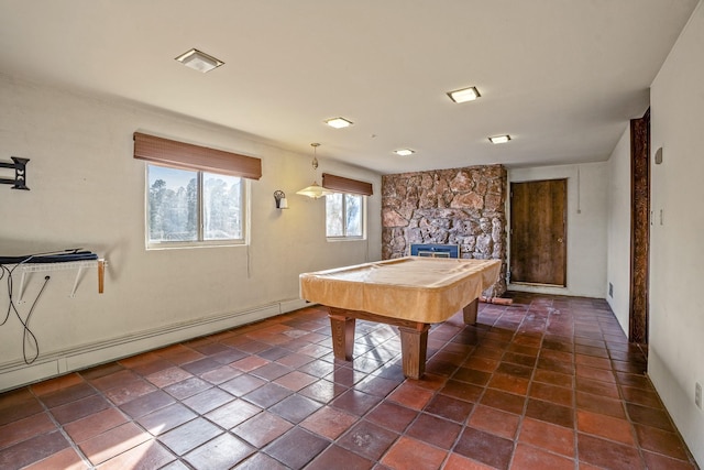 game room with billiards and baseboard heating