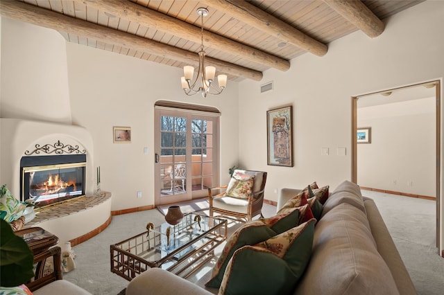 3101 Old Pecos Trl Unit 219, Santa Fe, NM 87505 - living area with wooden ceiling, visible vents, baseboards, and carpet floors