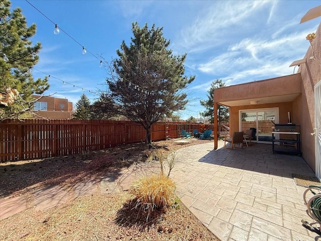 view of yard featuring a patio area and a fenced backyard