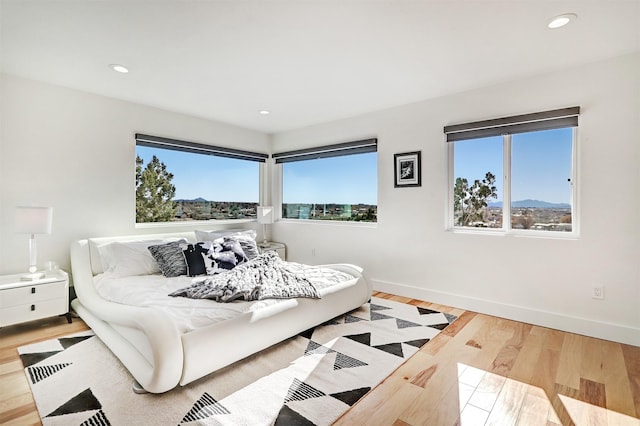 bedroom featuring recessed lighting, baseboards, and wood finished floors