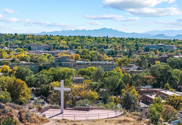 birds eye view of property featuring a mountain view