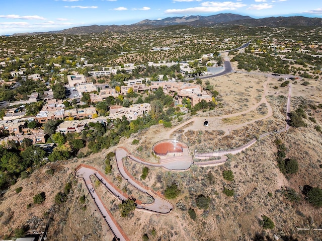 drone / aerial view featuring a mountain view