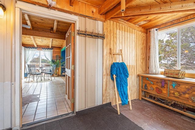 misc room with wood walls and wood ceiling