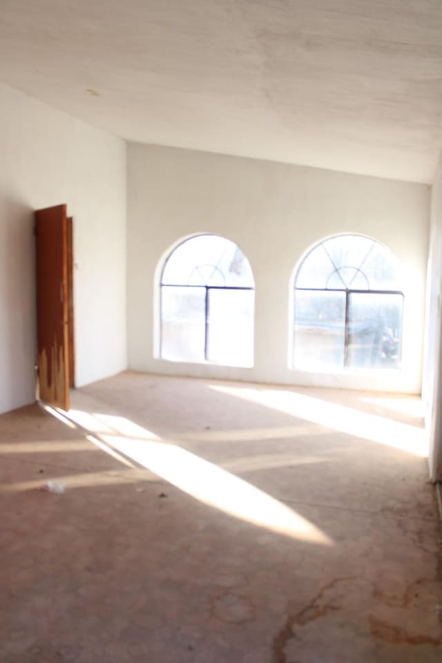 carpeted spare room featuring lofted ceiling