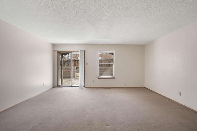 empty room featuring light carpet and a textured ceiling