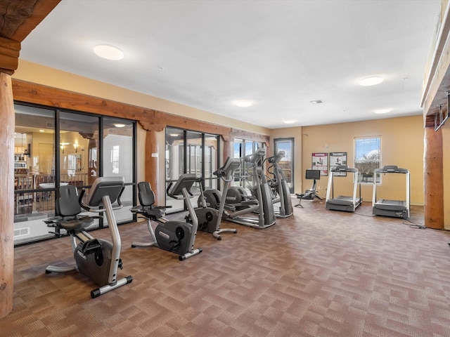 gym with carpet and visible vents