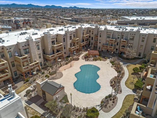 view of pool featuring a mountain view