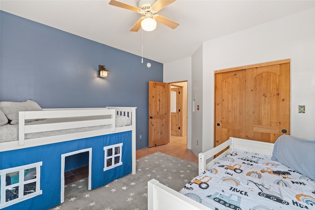 bedroom with a closet and a ceiling fan