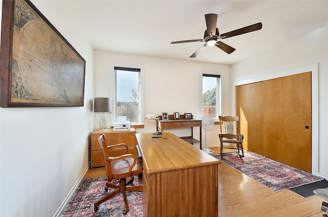570 Via Arista, Santa Fe, NM 87506 - office space featuring ceiling fan, baseboards, and wood finished floors