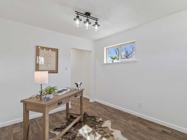 2606 Alamosa Dr, Santa Fe, NM 87505 - home office featuring dark wood-style floors and baseboards