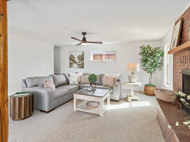 2606 Alamosa Dr, Santa Fe, NM 87505 - living area featuring a fireplace, carpet, and a ceiling fan