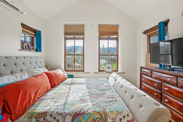 75A Camino Chupadero, Santa Fe, NM 87506 - bedroom featuring lofted ceiling and a wall mounted air conditioner