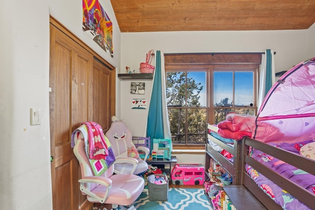 75A Camino Chupadero, Santa Fe, NM 87506 - bedroom featuring lofted ceiling and wood ceiling