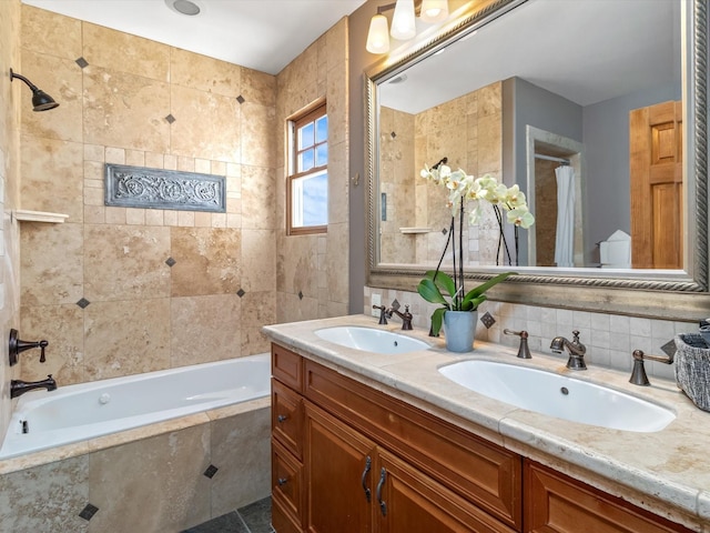 936 Dunlap, Santa Fe, NM 87501 - bathroom with double vanity and tiled shower / bath
