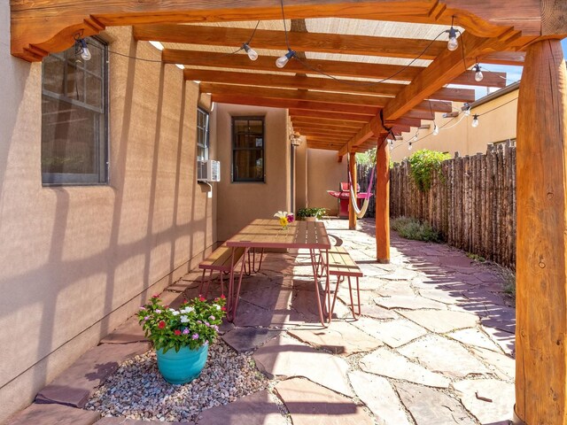936 Dunlap, Santa Fe, NM 87501 - fenced backyard with a patio and outdoor dining space