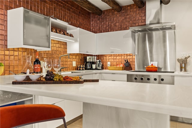 6 Overlook Rd, Santa Fe, NM 87505 - kitchen featuring white cabinets, decorative backsplash, and a sink
