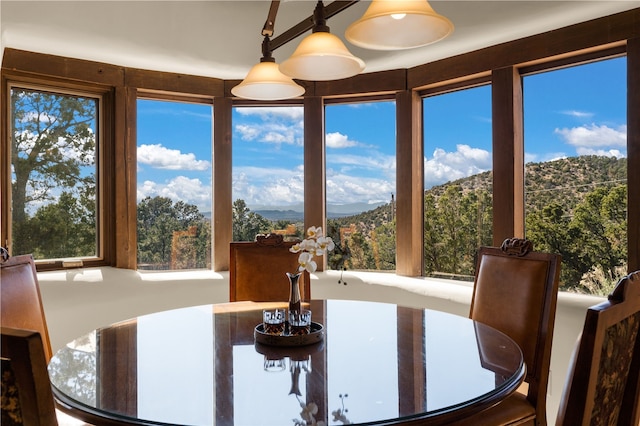 6 Overlook Rd, Santa Fe, NM 87505 - dining room with a mountain view and a forest view