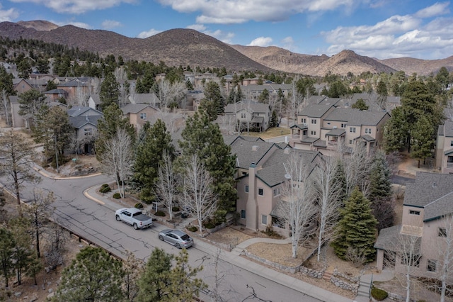 aerial view featuring a residential view and a mountain view