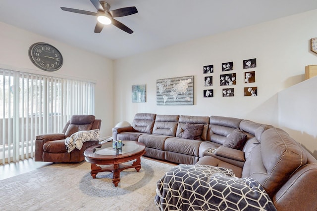 living room featuring ceiling fan