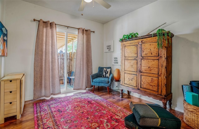 908 Rio Vista St, Santa Fe, NM 87501 - living area with a ceiling fan, baseboards, and wood finished floors