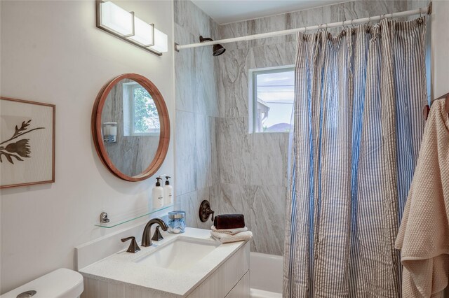908 Rio Vista St, Santa Fe, NM 87501 - bathroom with toilet, shower / bath combo with shower curtain, and vanity