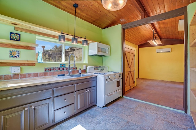 3112 Nm 14, Cerrillos, NM 87010 - kitchen featuring wooden ceiling, a sink, light countertops, white appliances, and gray cabinets