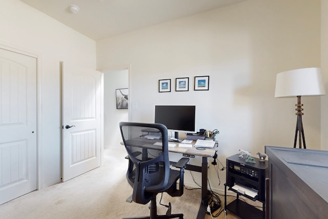 home office with carpet flooring and baseboards