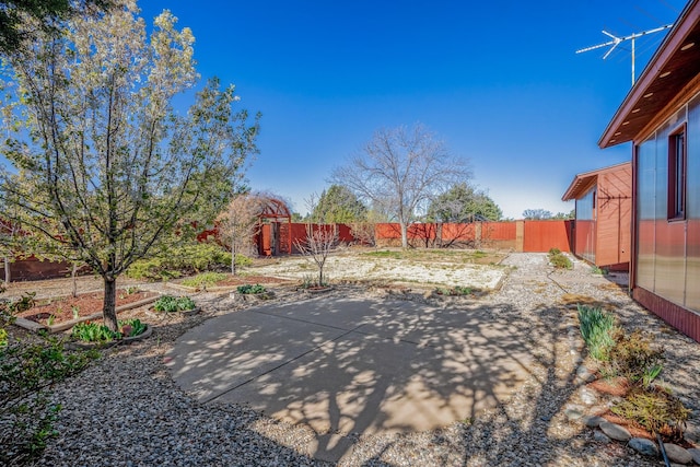 view of yard with a fenced backyard and a patio