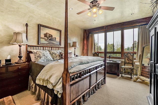 bedroom featuring carpet and ceiling fan