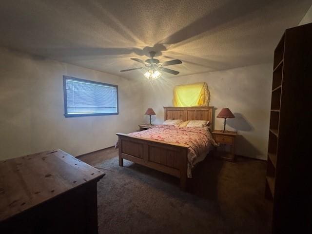 bedroom with a ceiling fan and carpet flooring