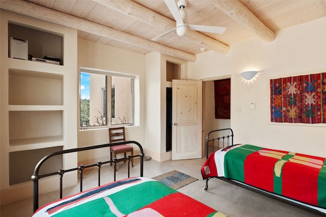bedroom featuring wood ceiling and beamed ceiling