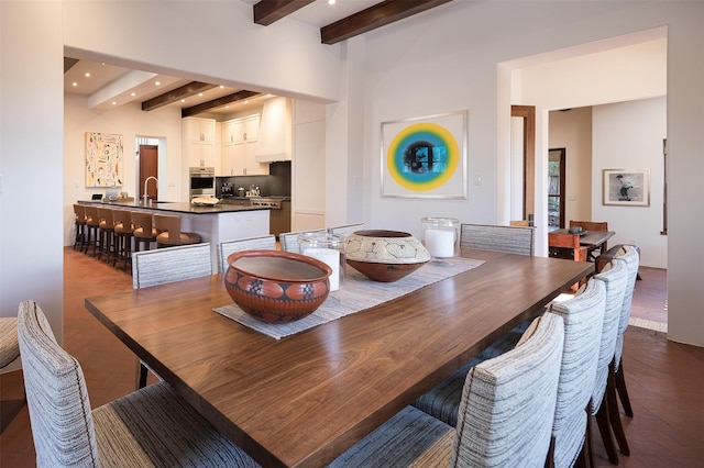 6 El Nido Ln, Santa Fe, NM 87506 - dining area with beamed ceiling and recessed lighting