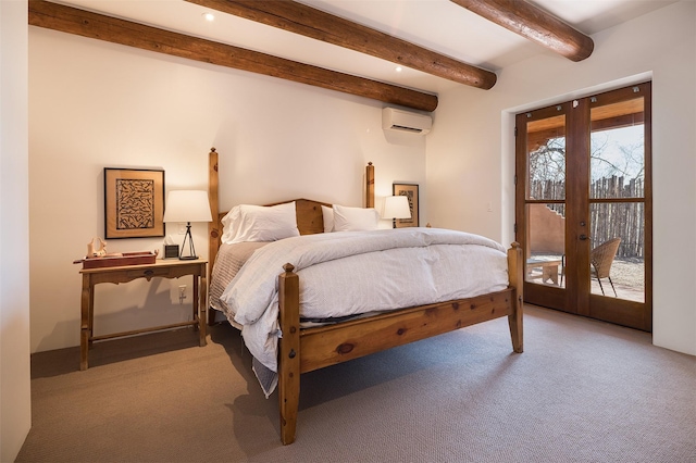 6 El Nido Ln, Santa Fe, NM 87506 - bedroom featuring carpet flooring, access to outside, french doors, and a wall mounted AC