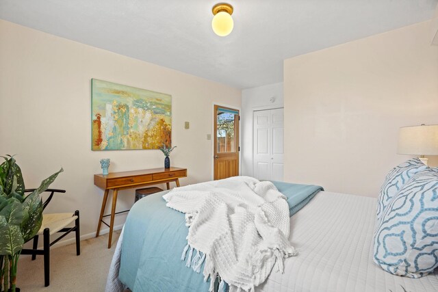 bedroom featuring baseboards, a closet, and carpet