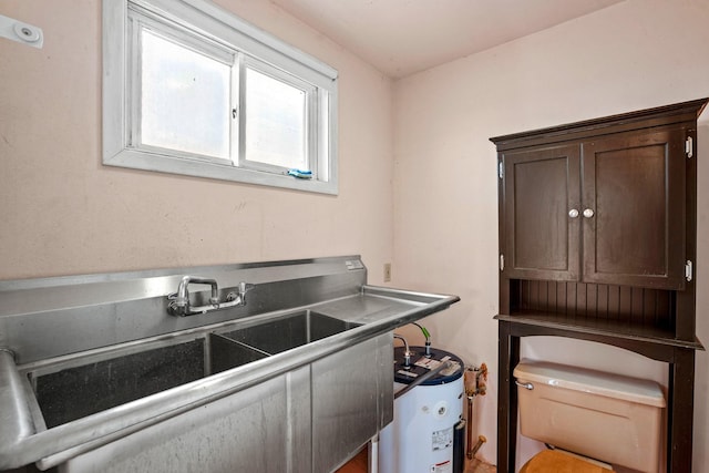 interior space featuring water heater and a sink