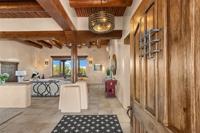 interior space with a chandelier