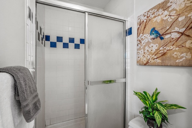 bathroom featuring toilet and a stall shower